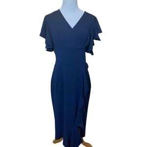 Elegant Navy Blue Ruffle Dress - Size L